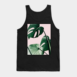 Monstera leaves, Pink, Tropical leaves, Leaf, Modern art, Wall art, Print, Minimalistic, Modern, Scandinavian print Tank Top